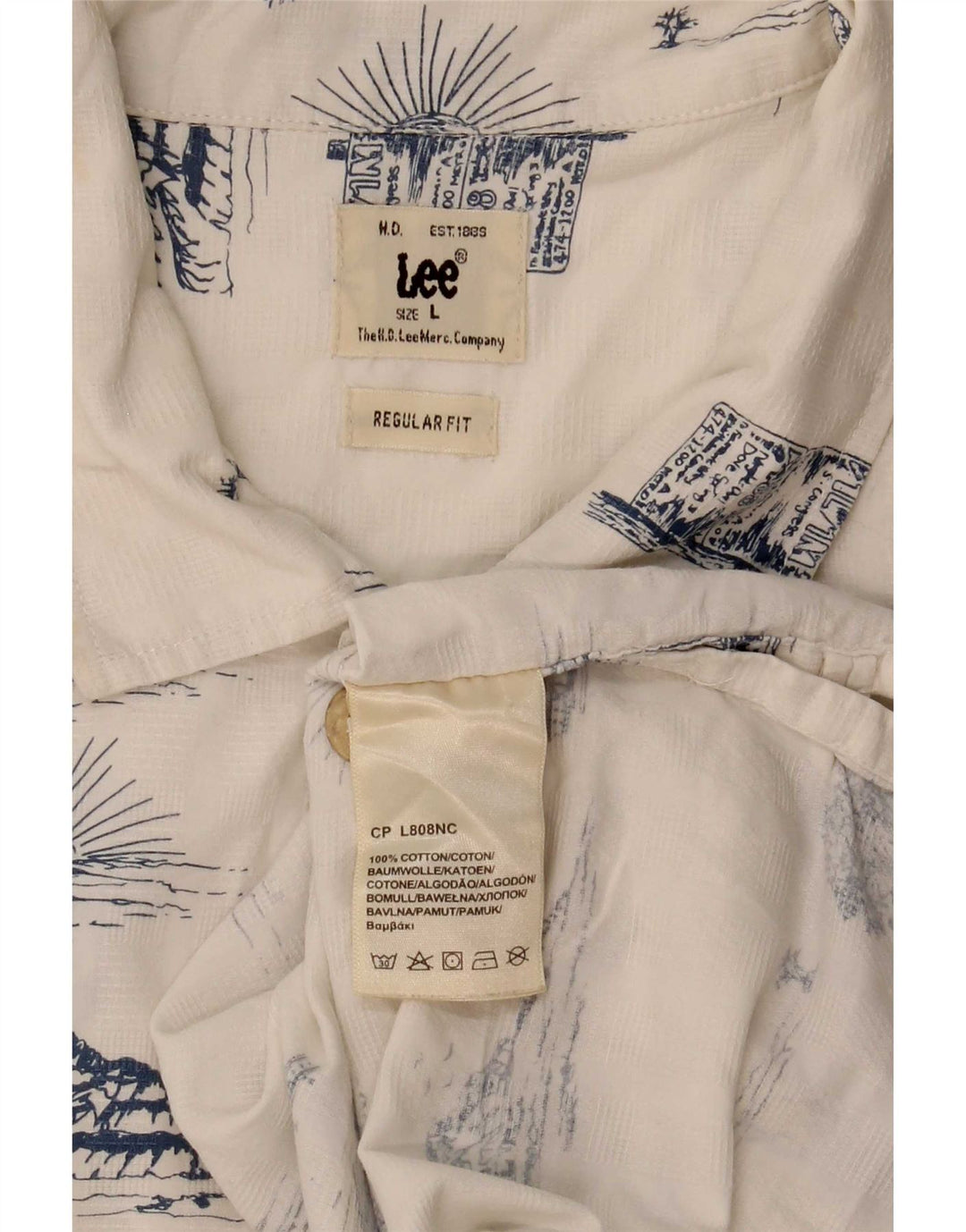 Camisa Lee De Corte Regular Con Estampado Abstracto Para Hombre Algodón Blanco Grande