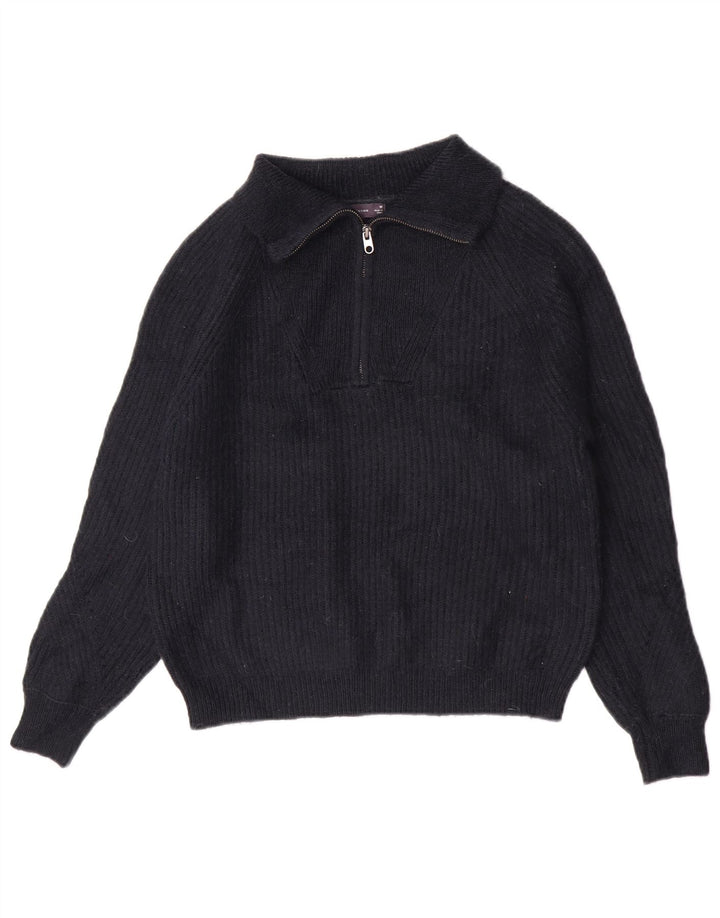 Marks & Spencer Jersey con cuello y cremallera para mujer, talla 44, talla mediana, azul marino
