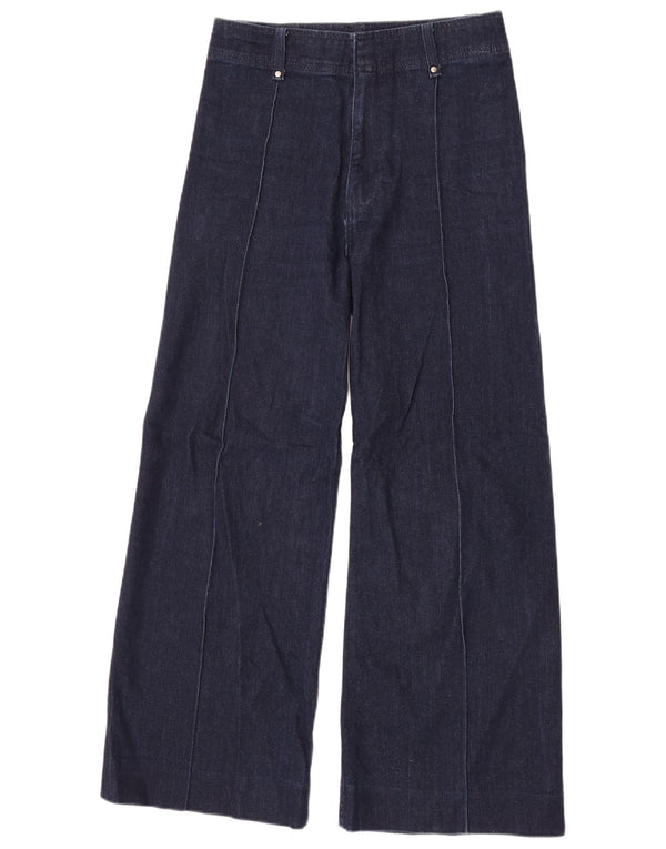 Zara Vaqueros de pierna ancha y cintura alta para mujer EU 38 Small W28 L28 Azul marino Algodón