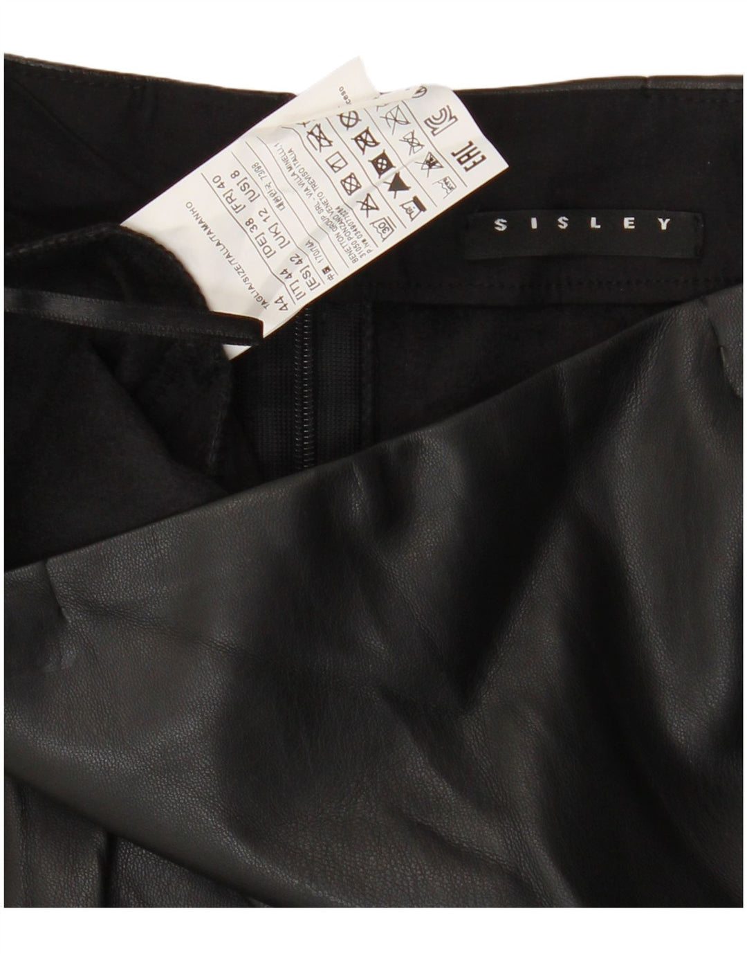 Sisley Falda de cuero asimétrica para mujer UK 12 Medium W30 Poliéster negro