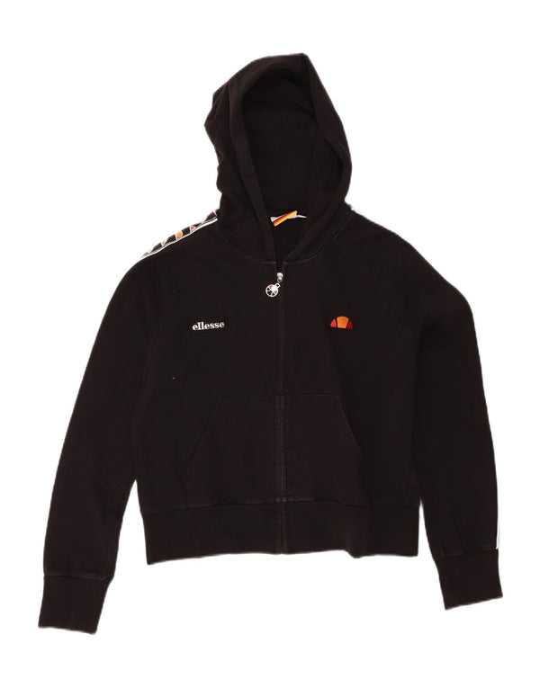 Ellesse Womens Graphic Zip Hoodie Sweater UK 14 Large Black Cotton