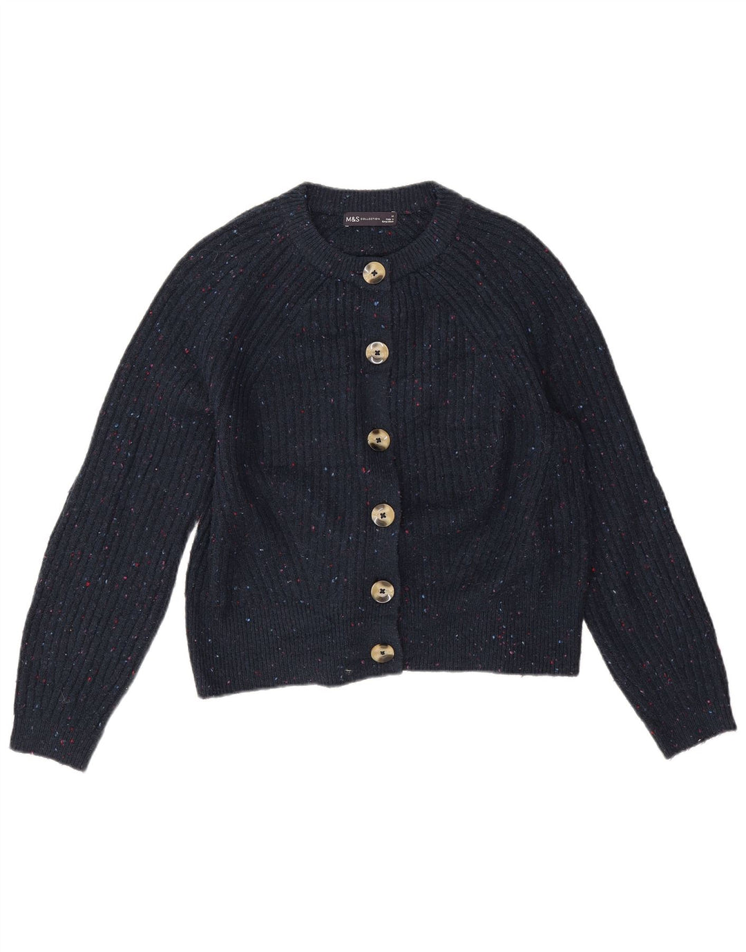 Marks & Spencer Suéter Cárdigan para Mujer UK 44 Medio Azul Marino Moteado