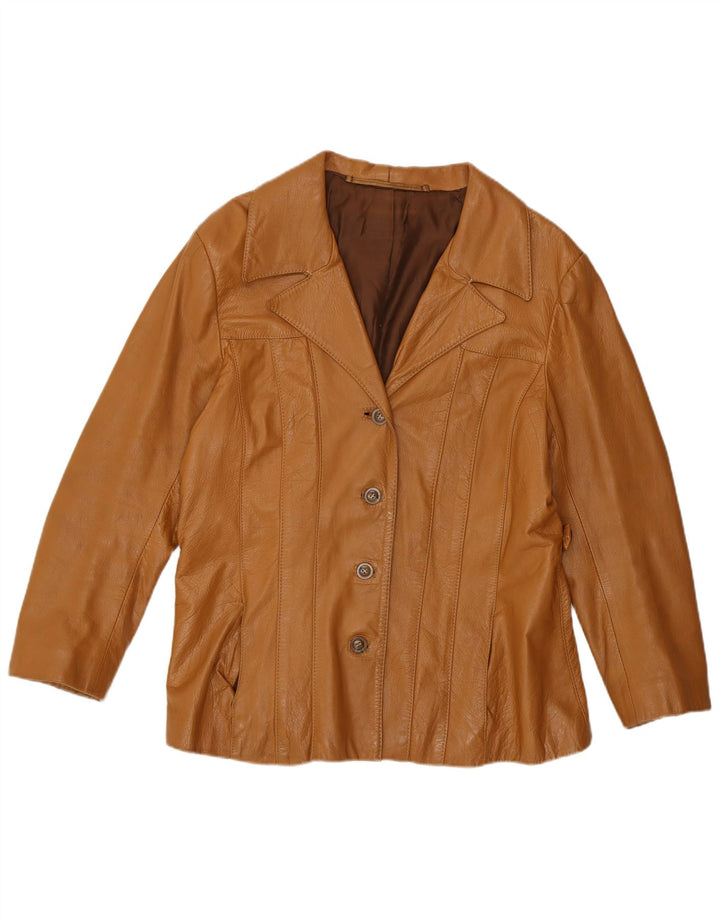 Vintage mujer chaqueta de cuero Reino Unido 12 marrón medio