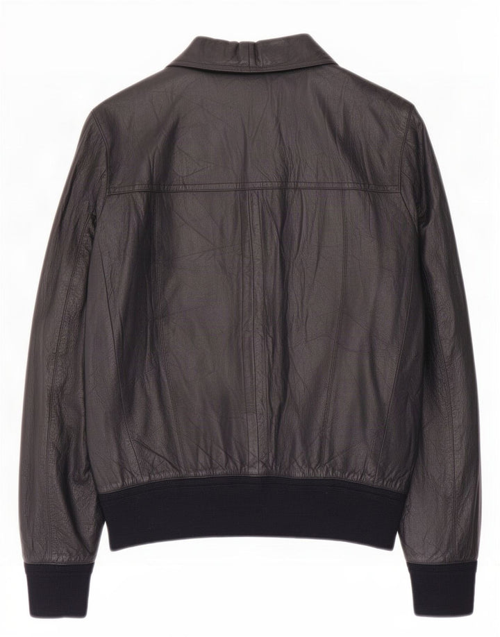 Chaqueta de cuero vintage para hombre Reino Unido 38 Bloque de color negro medio