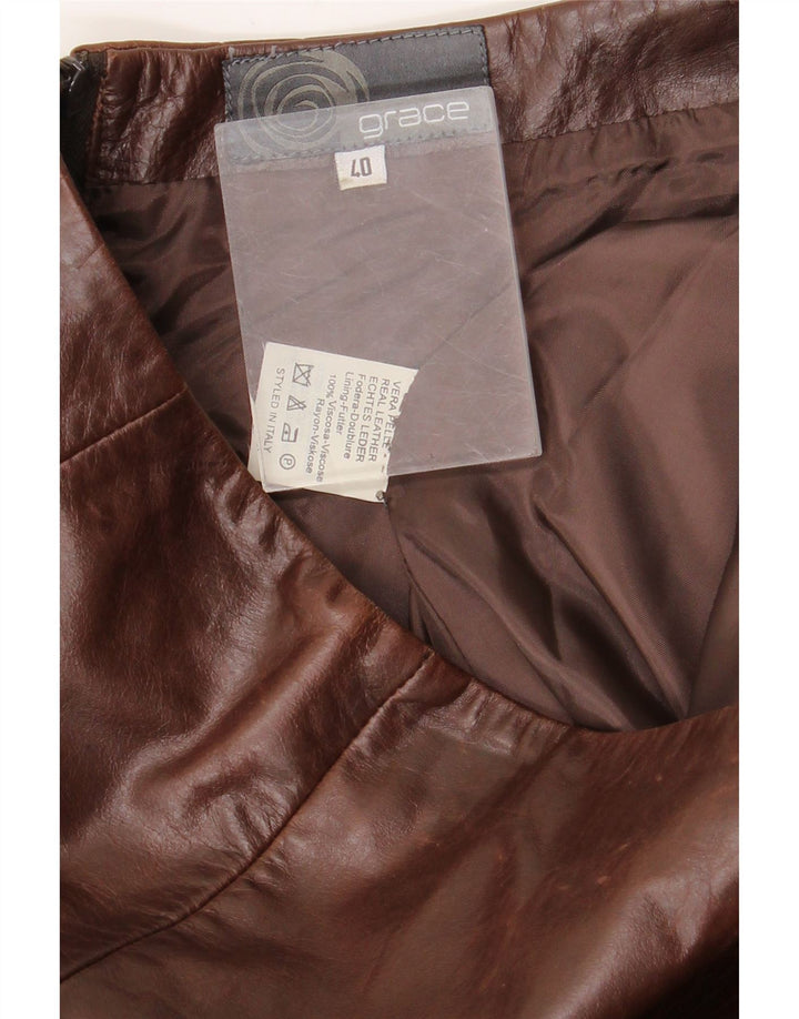 Falda de cuero vintage para mujer IT 40 Small W28 Cuero marrón