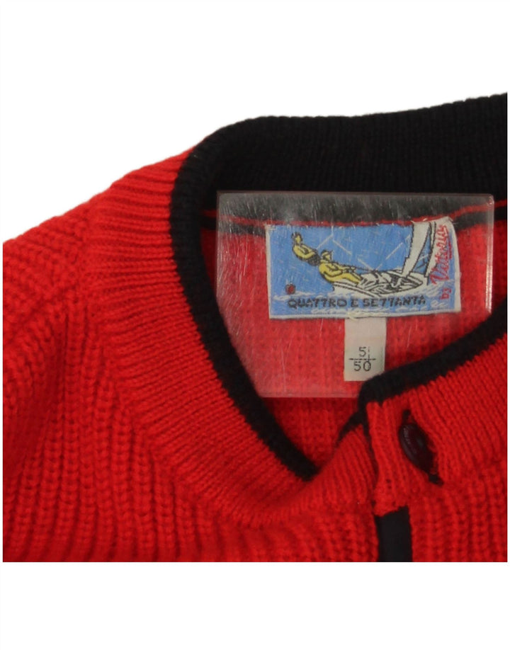 Vintage hombres cuello redondo jersey suéter IT 50 medio rojo colorblock lana