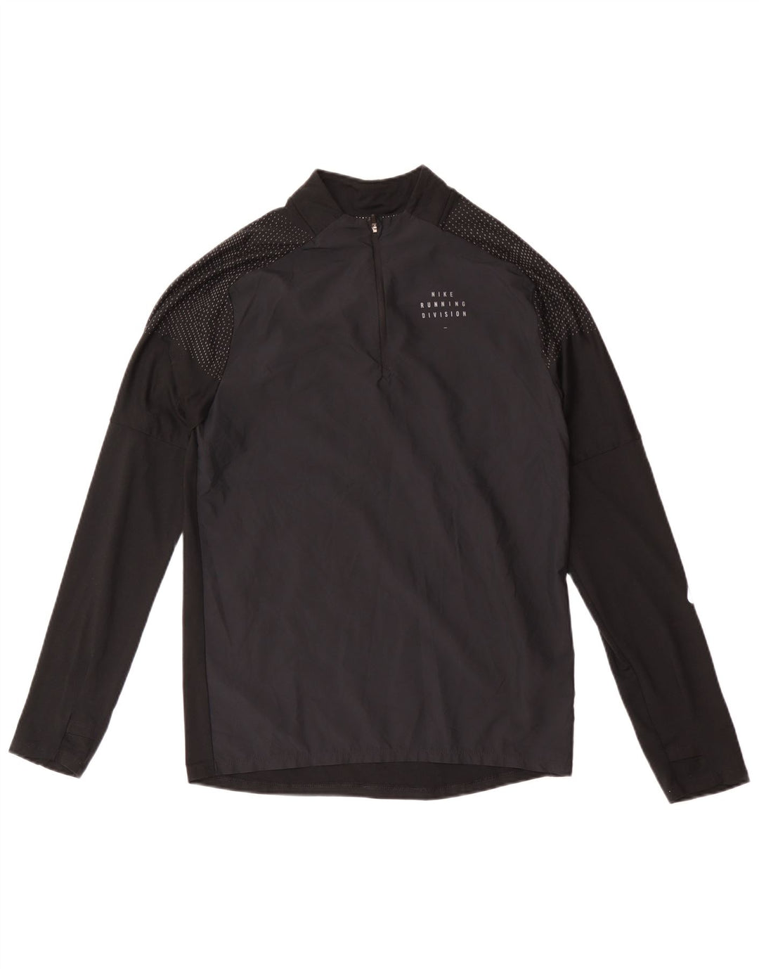 Nike Dri Fit Top con cuello y cremallera para hombre, manga larga, poliéster manchado negro pequeño