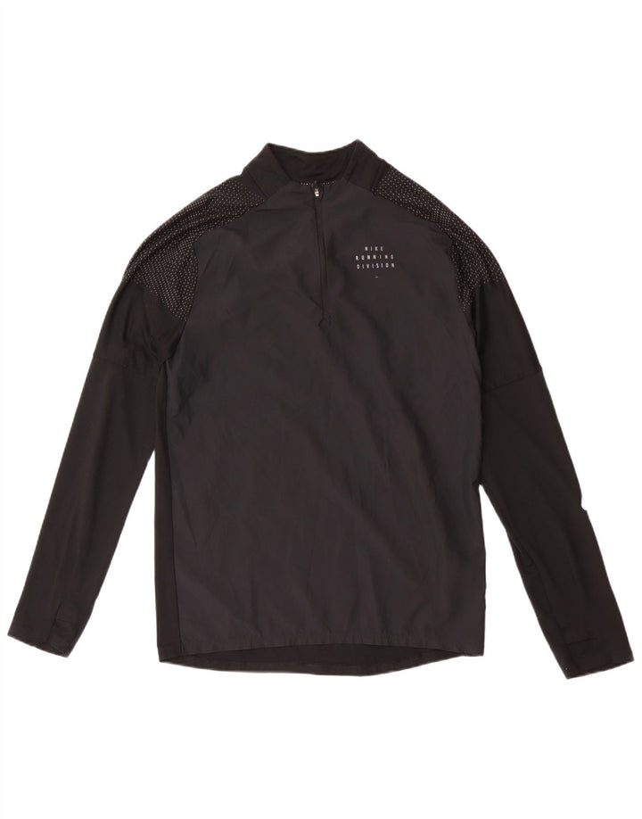 Nike Dri Fit Top con cuello y cremallera para hombre, manga larga, poliéster manchado negro pequeño