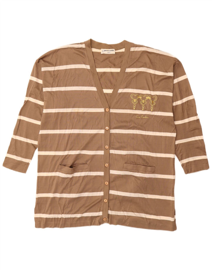 PIERRE CARDIN Cárdigan largo para mujer IT 44 Marrón medio a rayas