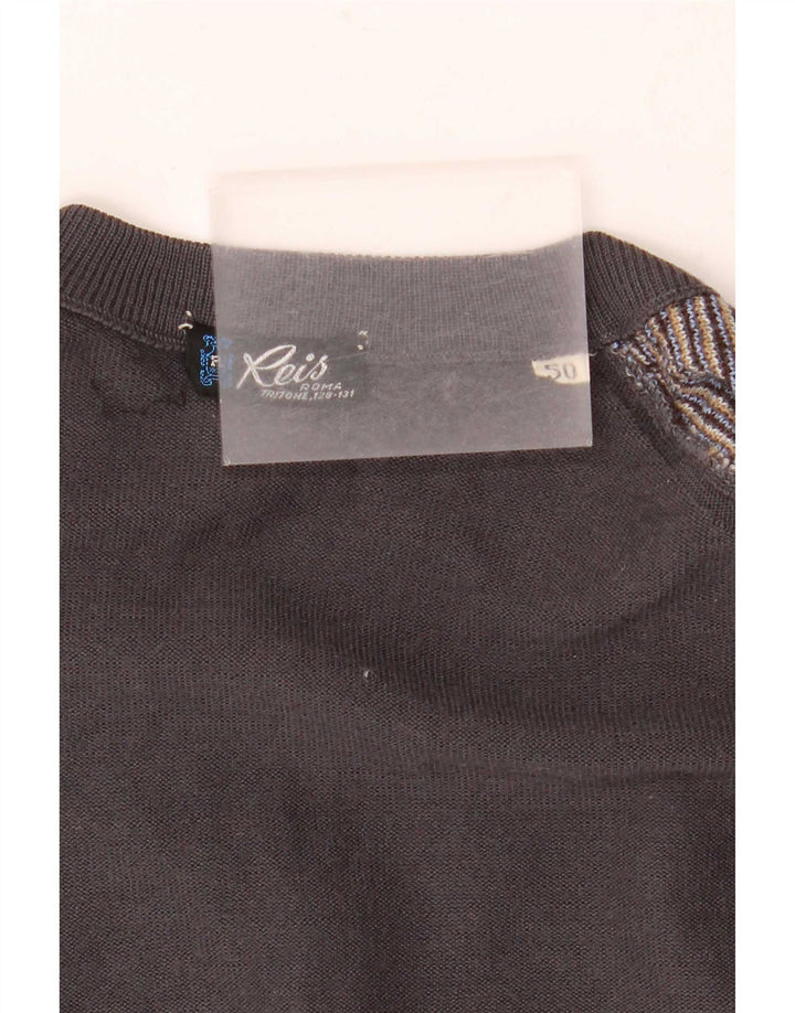 Vintage hombres V-cuello jumper suéter IT 50 marrón medio geométrico