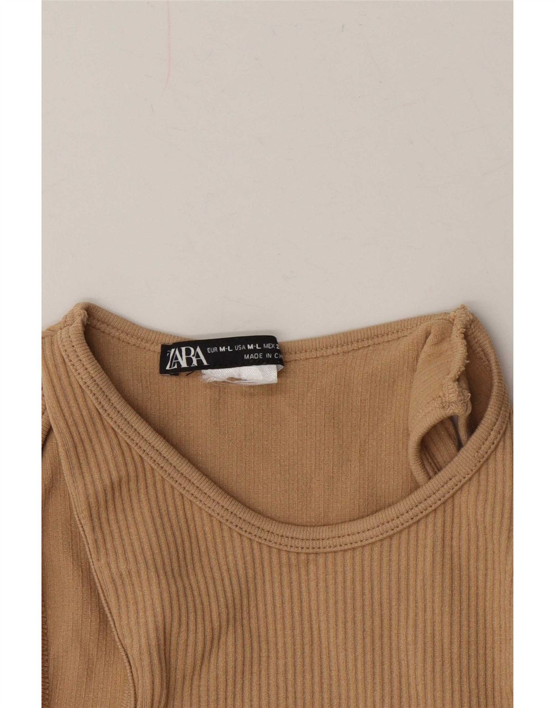 Zara Blusa Corta con Hombros Descubiertos para Mujer UK 40 Grande Beige
