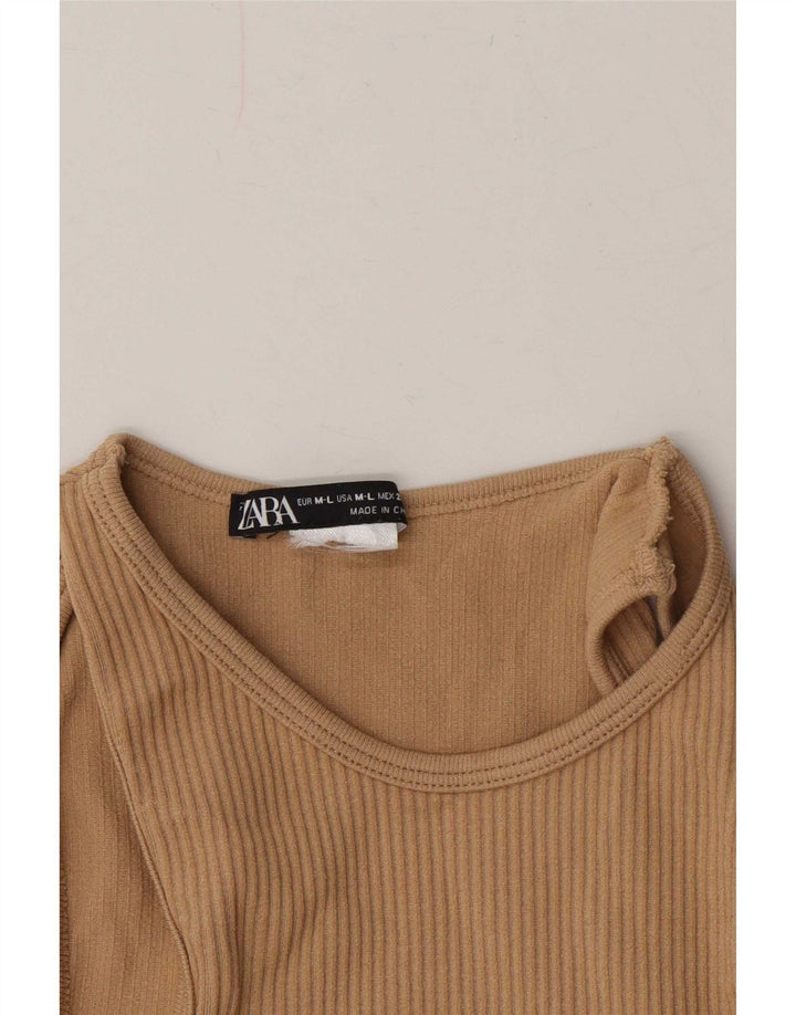 Zara Blusa Corta con Hombros Descubiertos para Mujer UK 40 Grande Beige