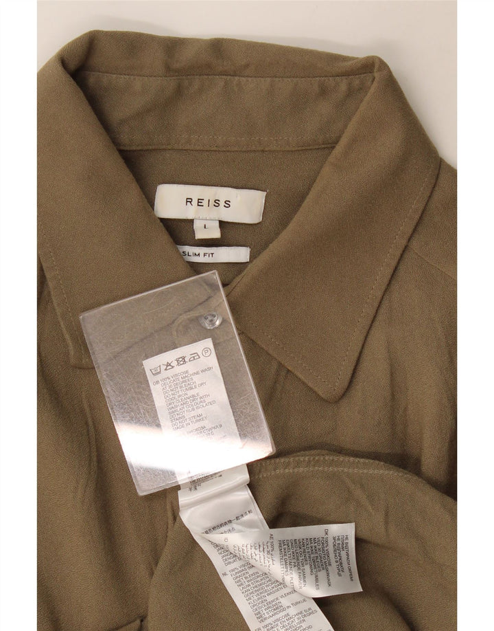 Camisa Reiss Slim Fit De Viscosa Caqui Grande |