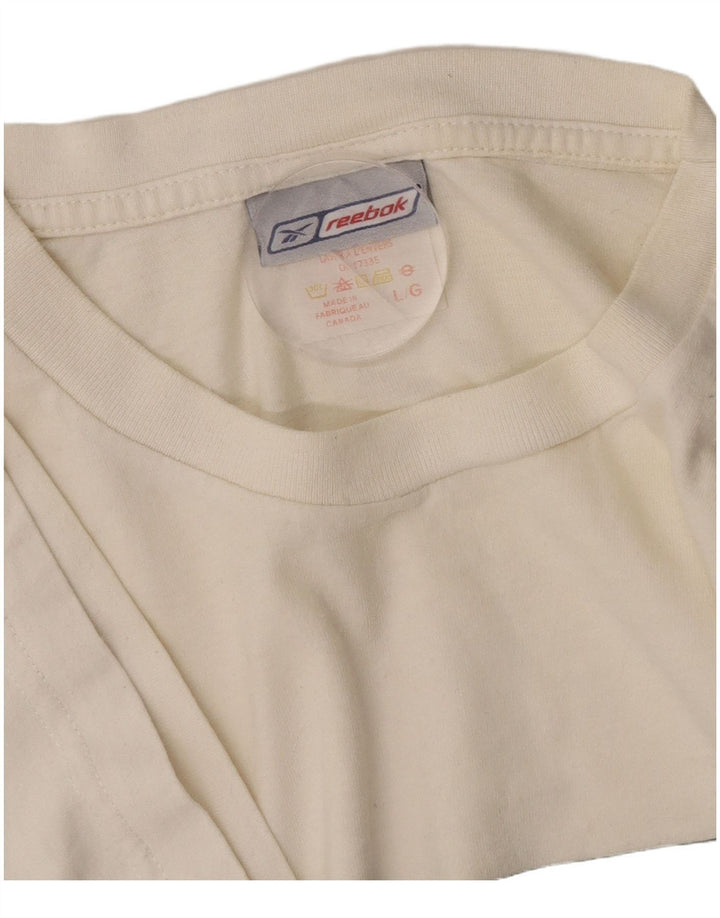 Reebok Camiseta gráfica para hombre Top grande de algodón blanco roto