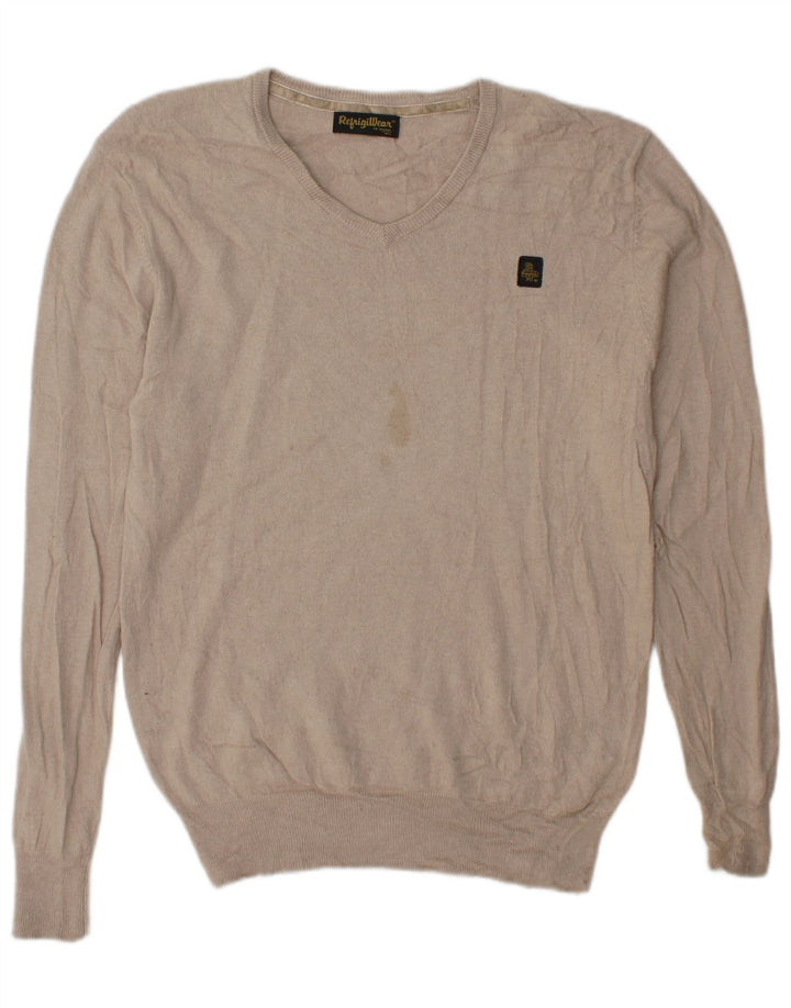 Refrigiwear - Jersey con cuello en V para hombre, talla grande, seda beige