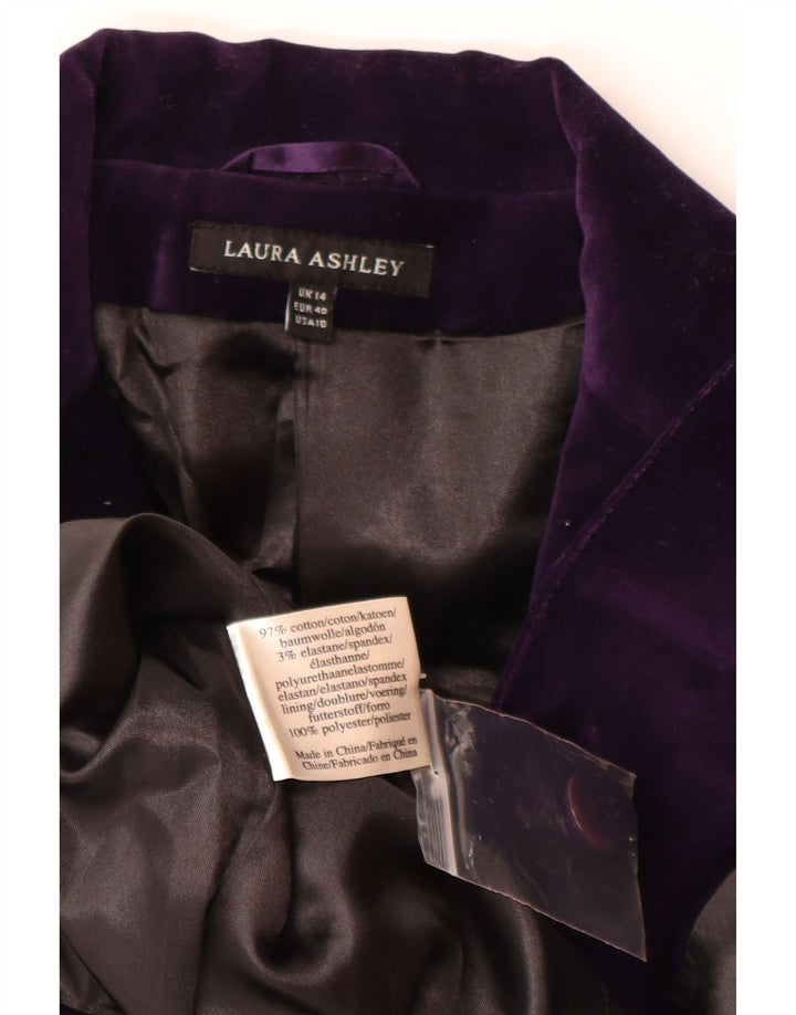 LAURA ASHLEY Chaqueta Blazer de Terciopelo con 2 Botones para Mujer UK 40 Grande Púrpura