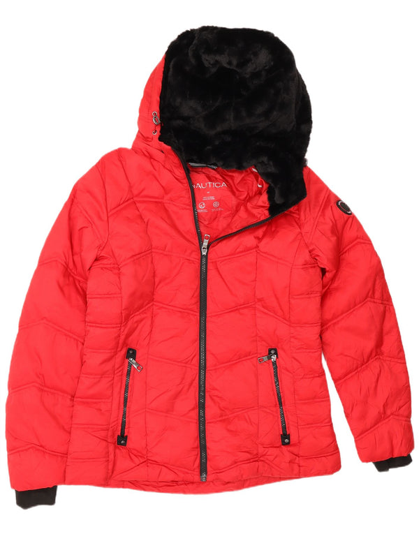Nautica Chaqueta acolchada con capucha para mujer UK 44 Poliéster rojo mediano