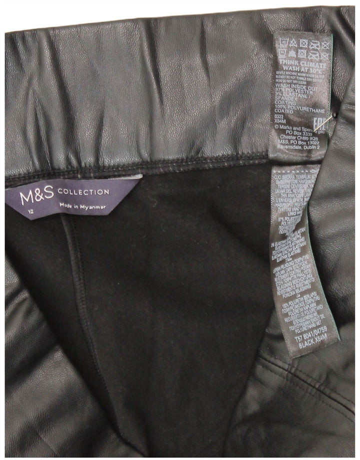 Marks & Spencer Leggings de piel sintética para mujer UK 40 Mediano Negro Poliéster