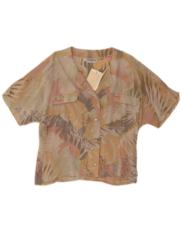 Style&Co Blusa de manga corta para mujer IT 46 Large Beige Floral Viscosa
