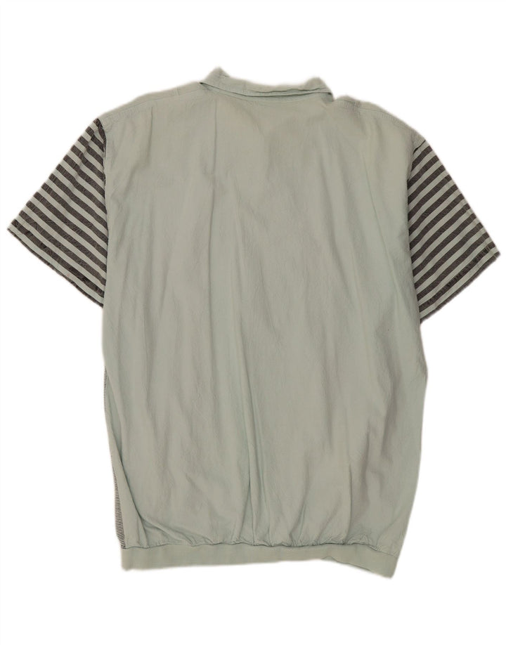 VINTAGE Camisa pullover de manga corta para hombre IT 52/54 Rayas verdes grandes