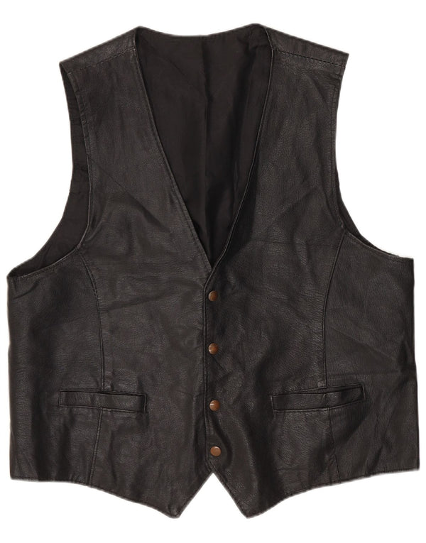 Chaleco de cuero vintage para hombre XL negro