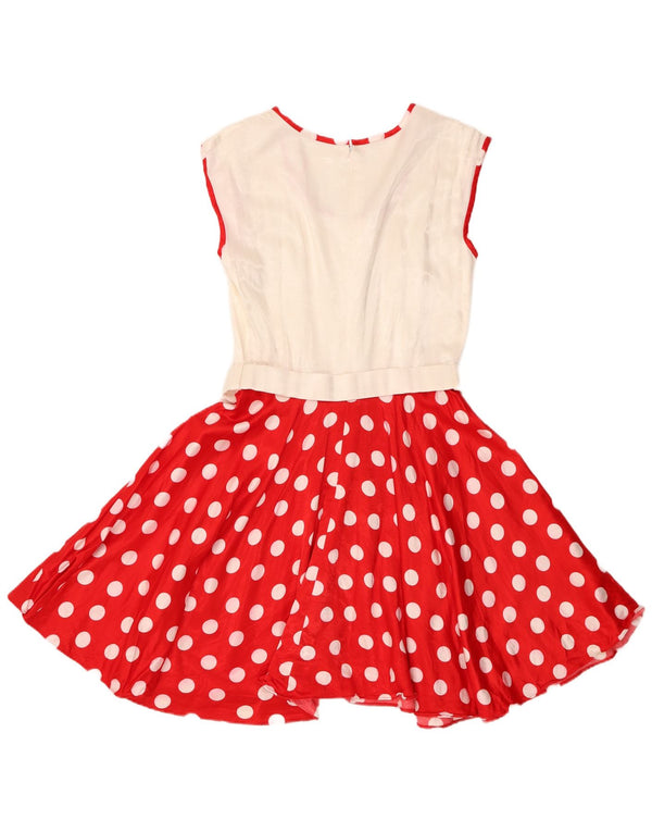 Vintage mujer sin mangas A-Line vestido Reino Unido 6 XS rojo lunares
