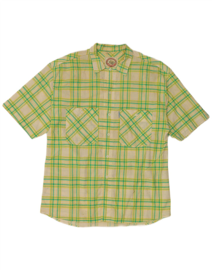 CASUCCI Camisa de manga corta para hombre a cuadros verdes grandes