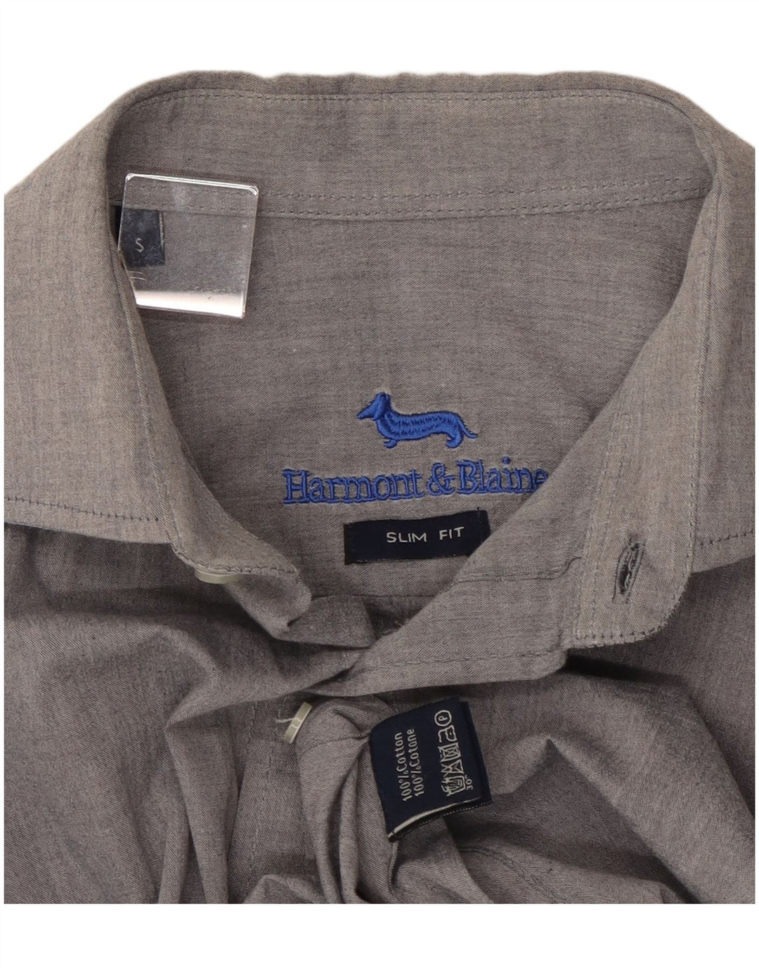 HARMONT & BLAINE Camisa ajustada para hombre Algodón gris pequeño