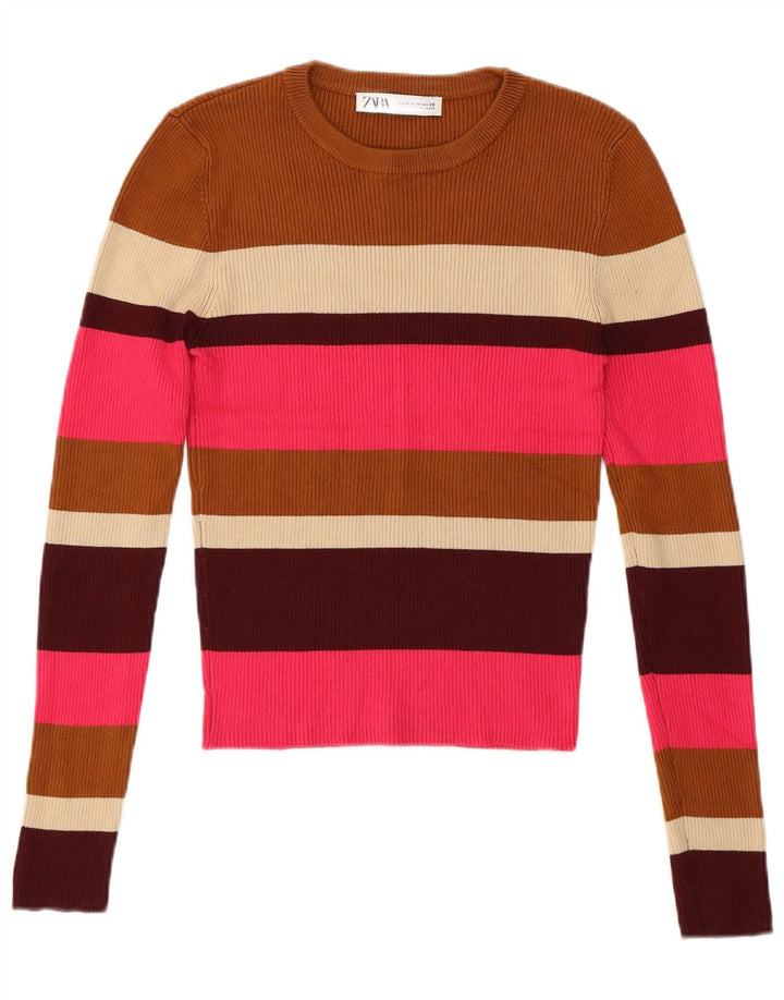 Zara - Jersey de cuello redondo para mujer, talla 40, talla mediana, multicolor, a rayas