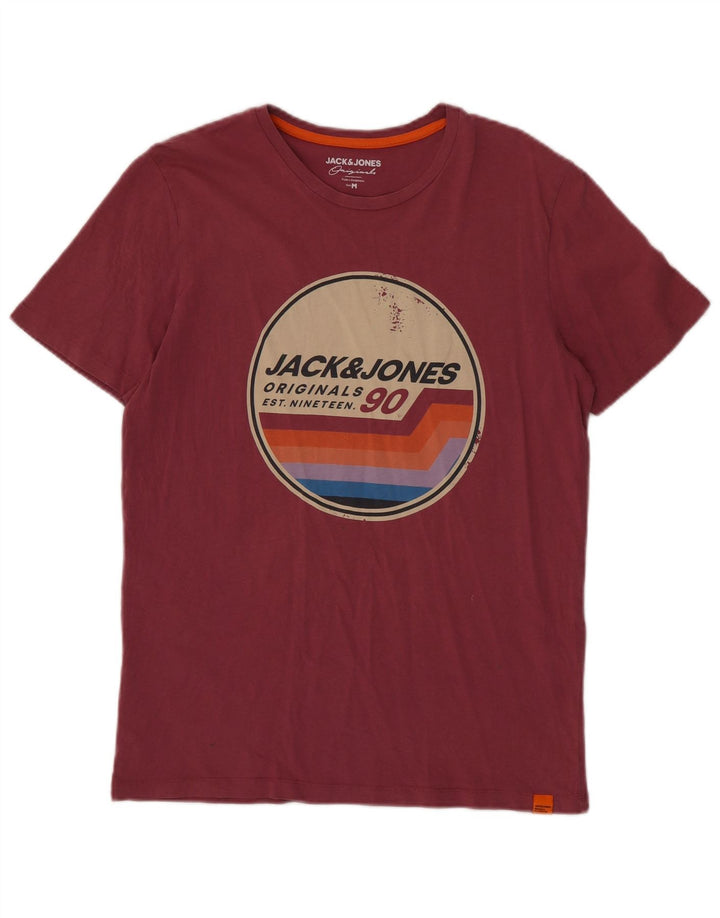 JACK & JONES Hombre Camiseta Gráfica Top Medium Borgoña Algodón