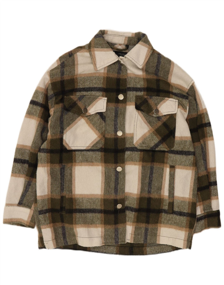 Zara Mujer Chaqueta Tipo Shacket Extragrande UK 6 XS Khaki Check