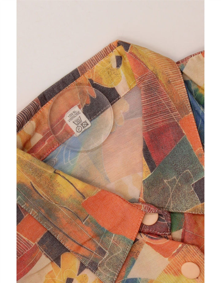 Vintage mujer patrón abstracto camisa de manga corta Reino Unido 20 2XL multicolor