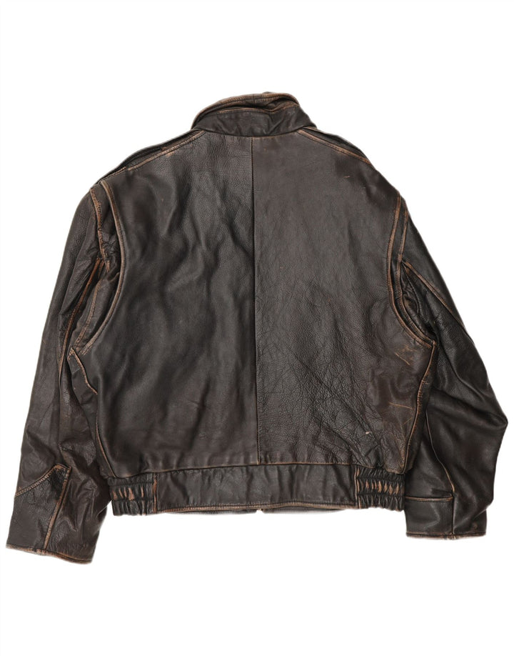 Bomboogie Chaqueta Bomber de Cuero para Hombre UK 42 XL Cuero Marrón