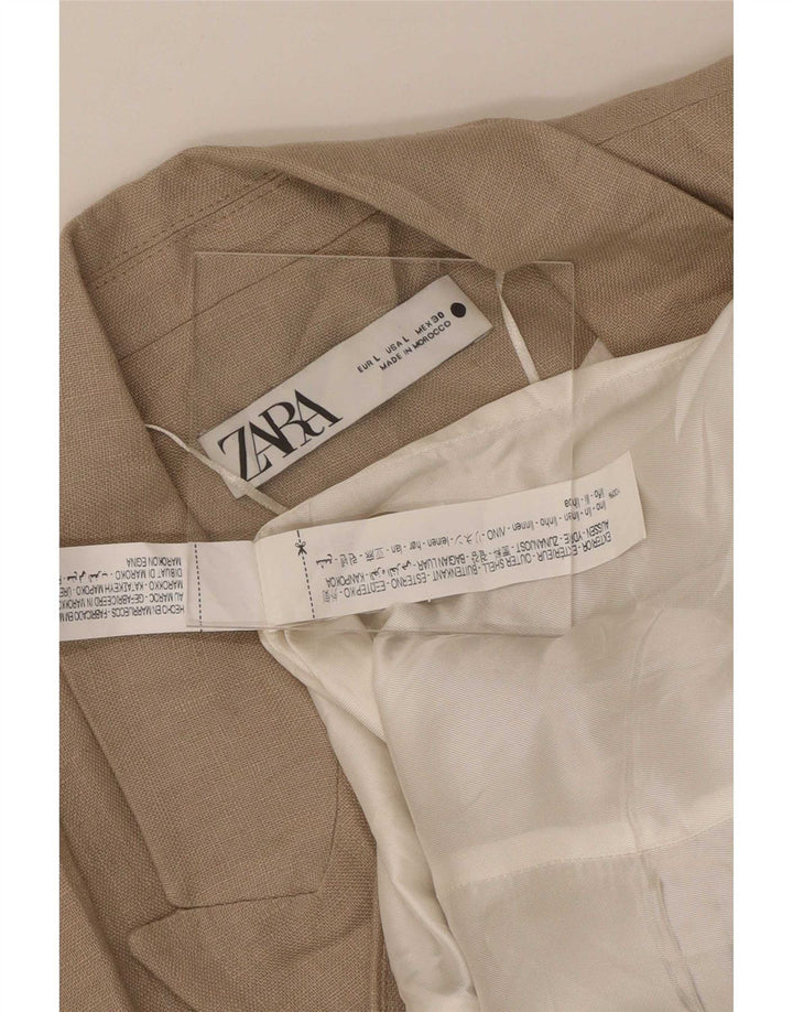 Zara Chaqueta Blazer De 1 Botón para Mujer UK 44 Grande Lino Beige