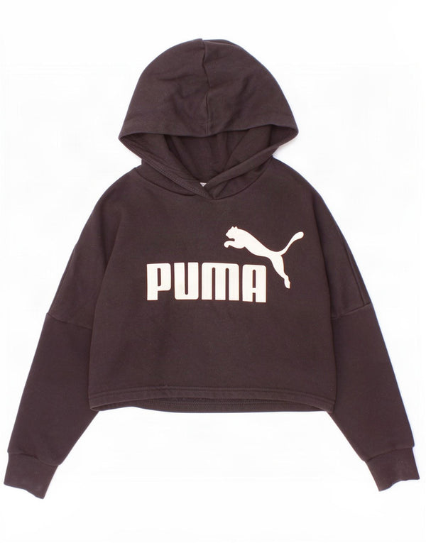 Puma - Sudadera con capucha para niña, diseño gráfico, 9-10 años, algodón negro