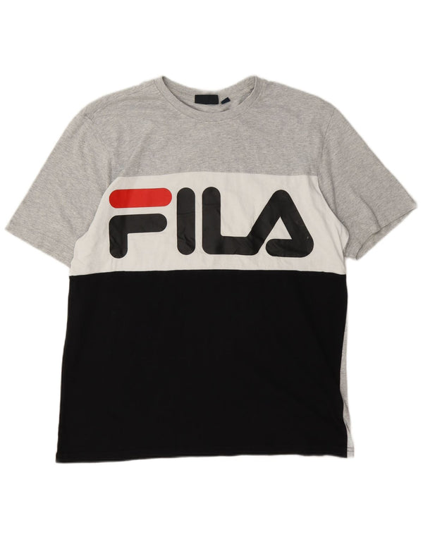Fila Camiseta gráfica para hombre Top grande de algodón gris con bloques de color