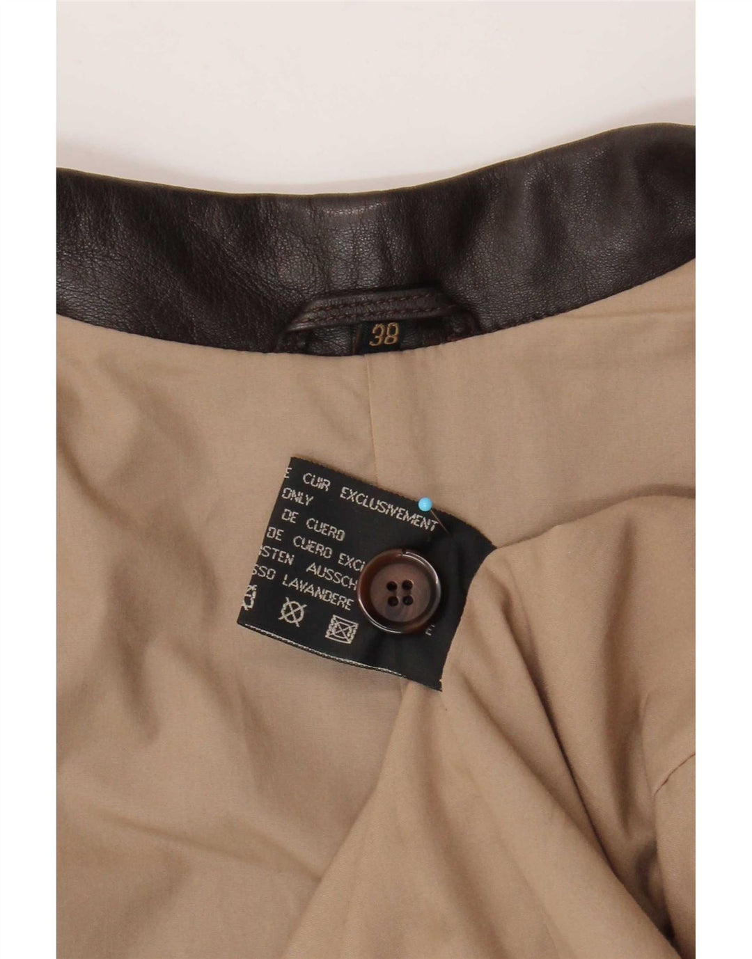 Vintage mujer 3 botones cuero Blazer chaqueta EU 38 cuero marrón medio