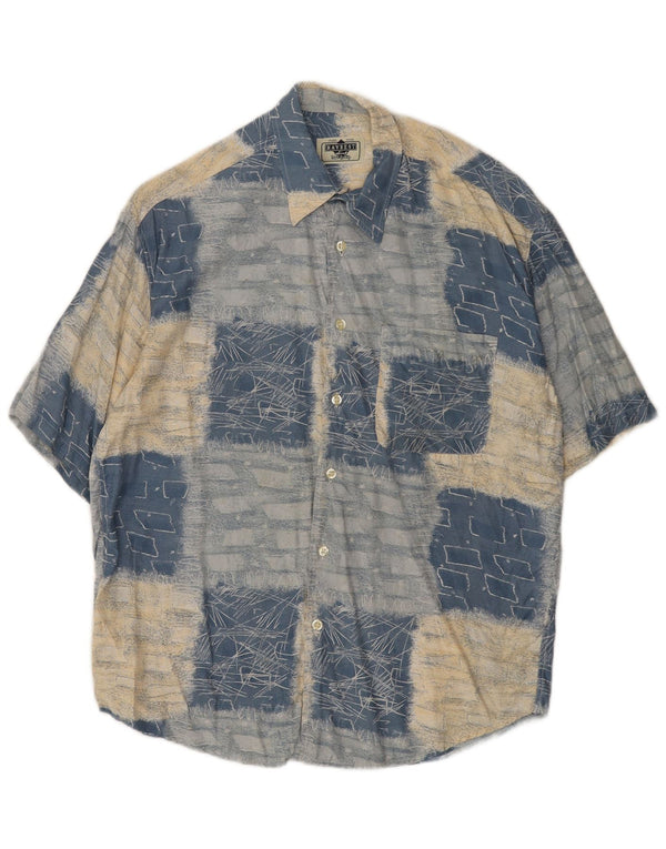 RAYBEST Camisa de manga corta para hombre azul medio geométrico