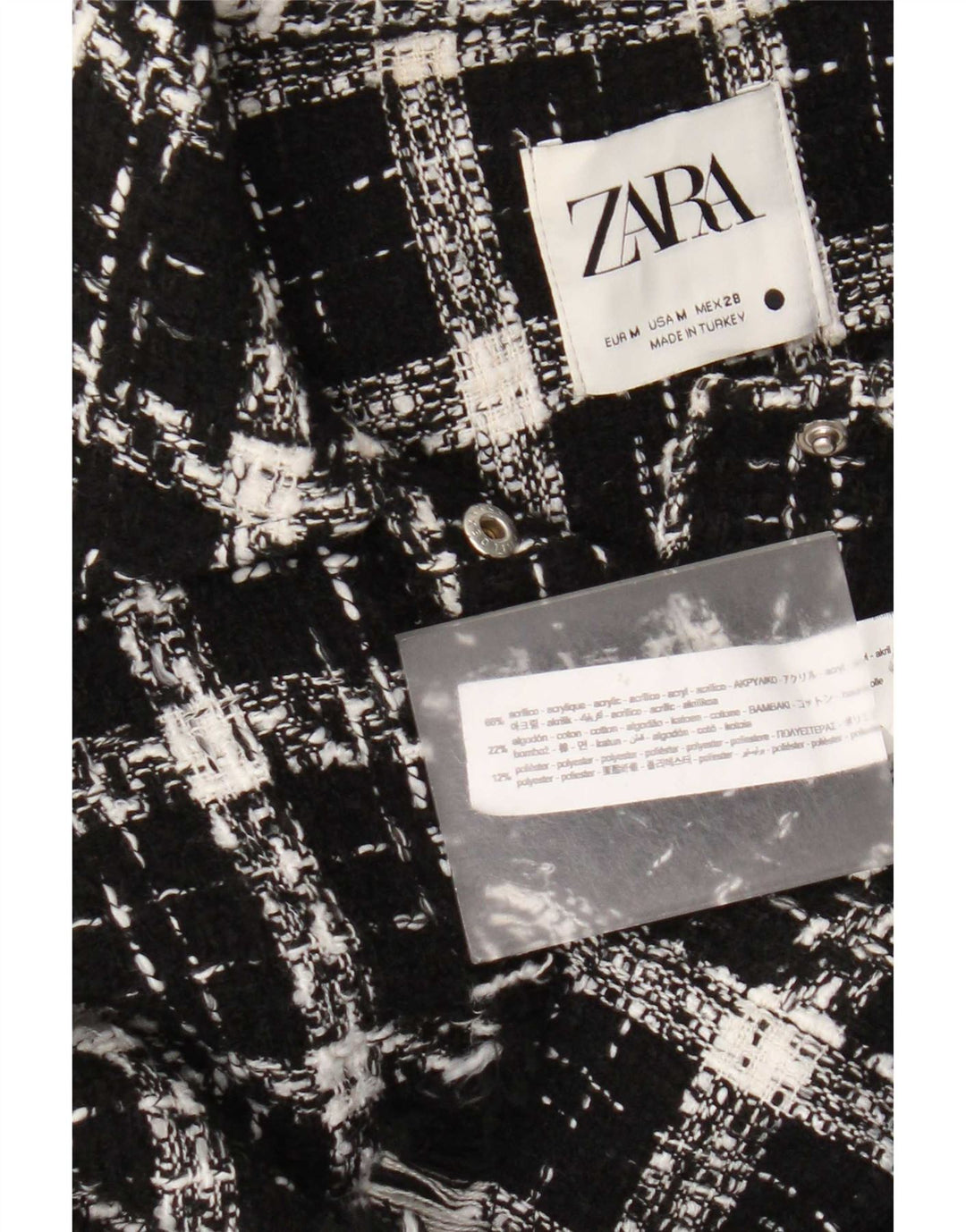 Zara Mujer Sobrecamisa Camisa Extragrande UK 44 Medium Black Check Acrílico