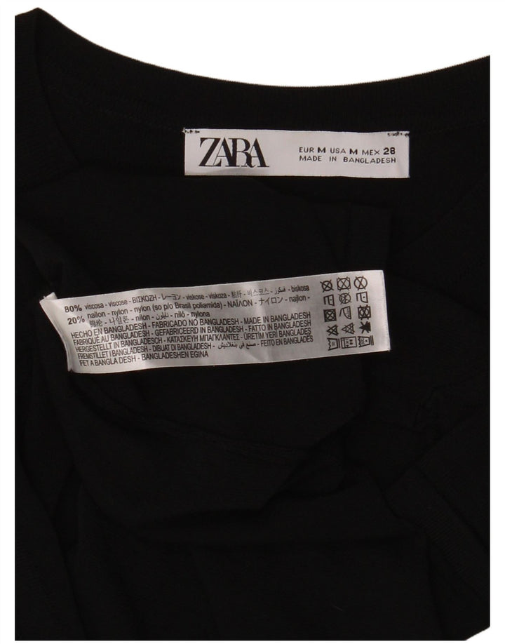 Zara Camiseta Mujer Top UK 40 Medium Viscosa Negra