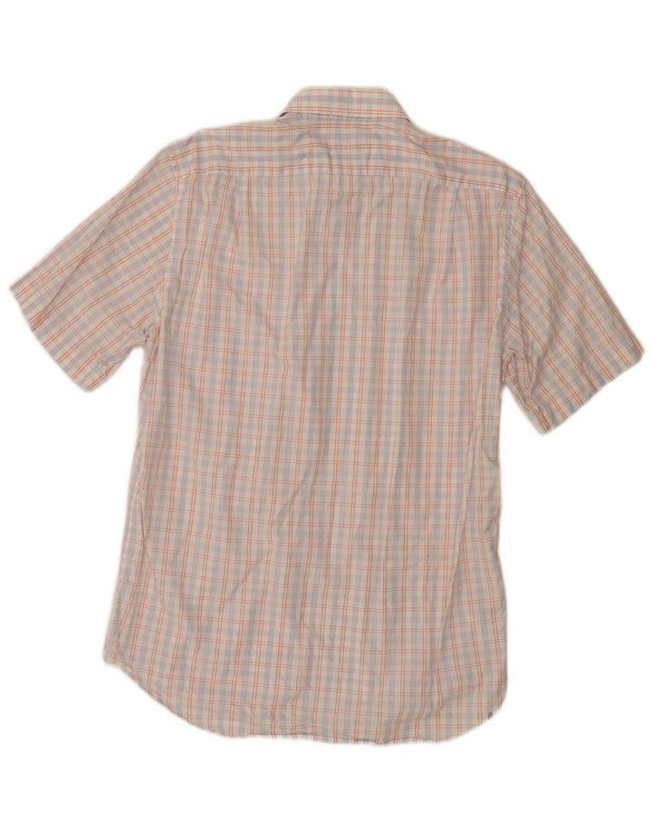 Hugo Boss Camisa de manga corta para hombre Talla 39 15 1/2 Algodón a cuadros blanco mediano