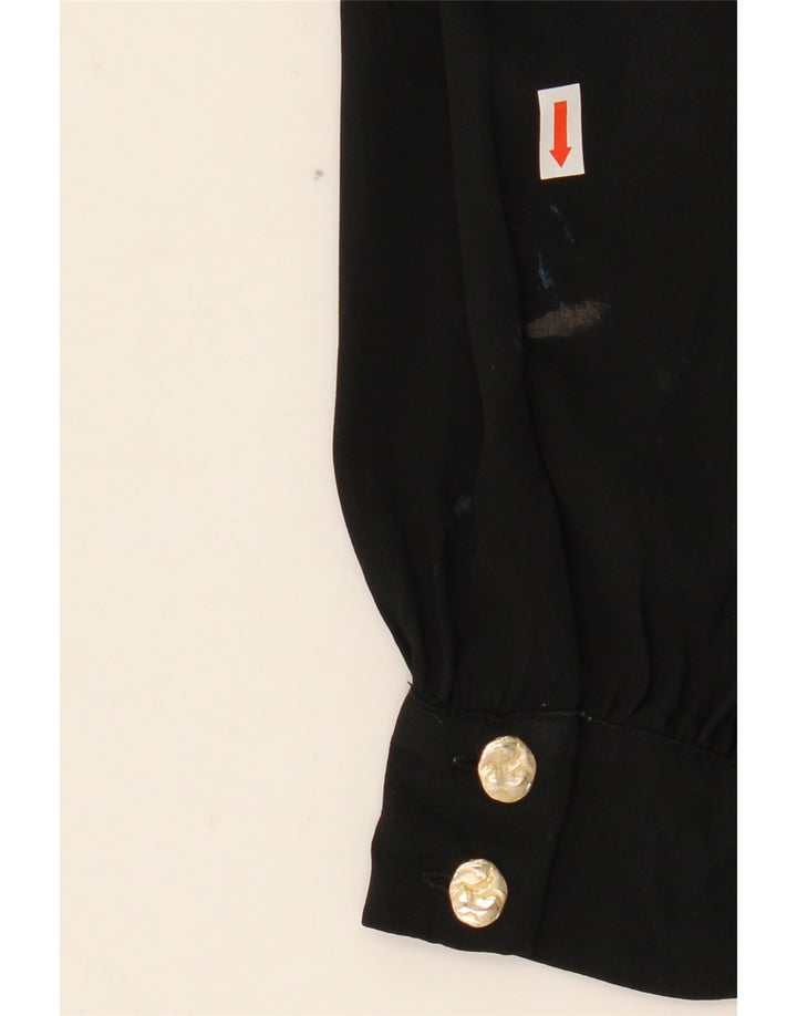 Zara Blusa de manga larga con lazo frontal para mujer UK 10 Small Poliéster negro