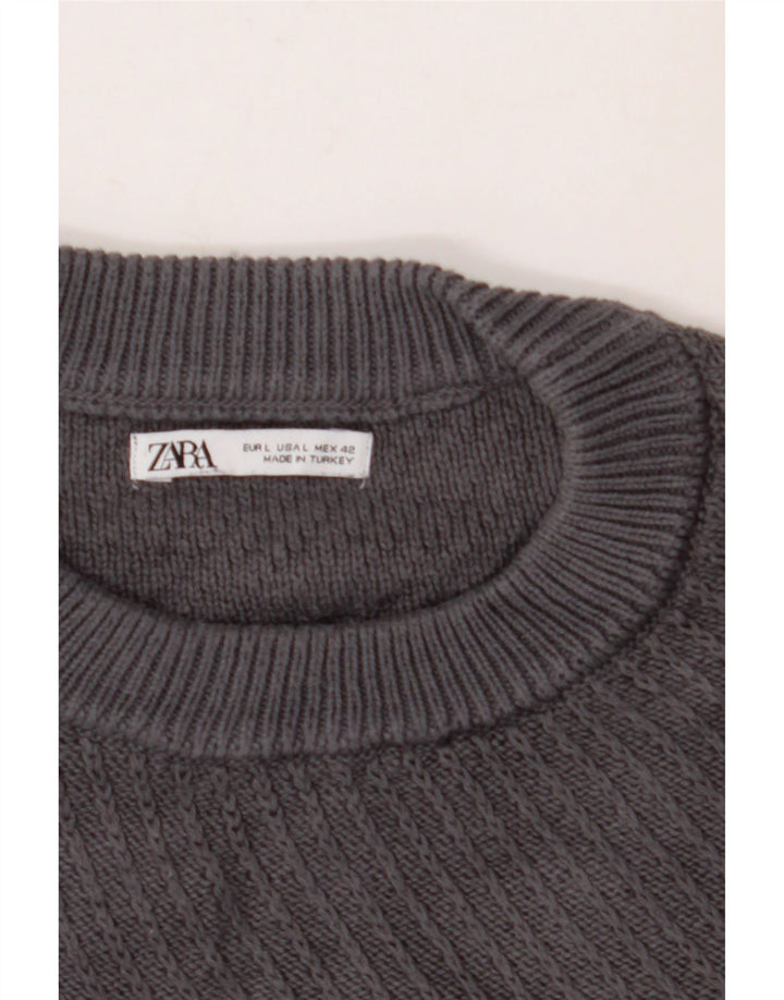 ZARA Hombre Jersey Suelto Con Cuello Redondo Y Ajuste Holgado Grande Gris