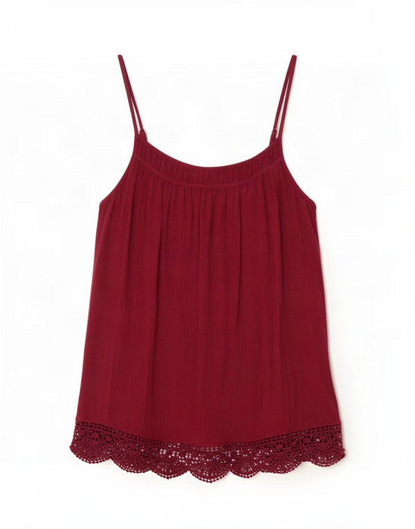 Top de tirantes para mujer Fat Face UK 8 Small Borgoña Viscosa