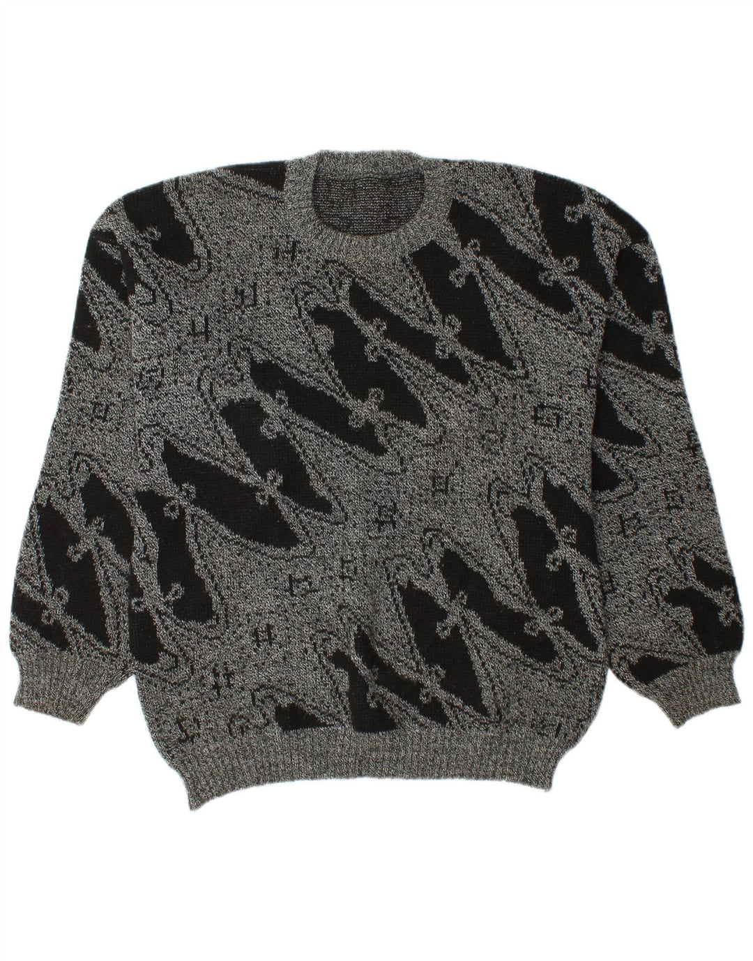 Vintage hombres cuello redondo jersey suéter grande gris geométrico