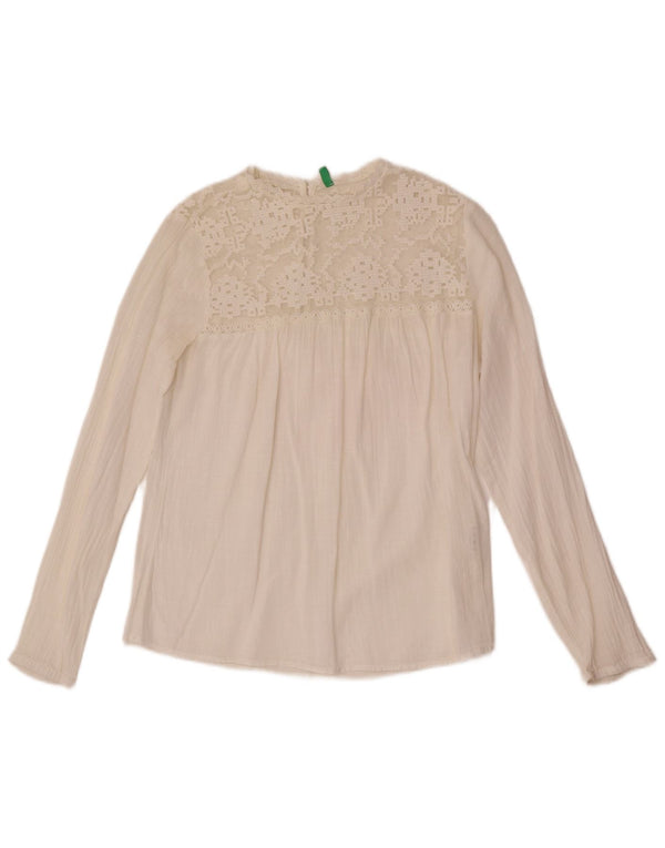 Benetton Blusa De Manga Larga Para Mujer UK 40 Small Blanco Algodón