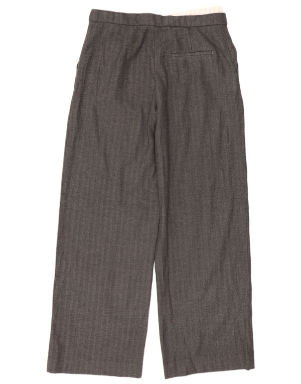 Zara Mujer Pantalones Casuales De Pierna Ancha Pequeño W26 L29 Gris Espiga