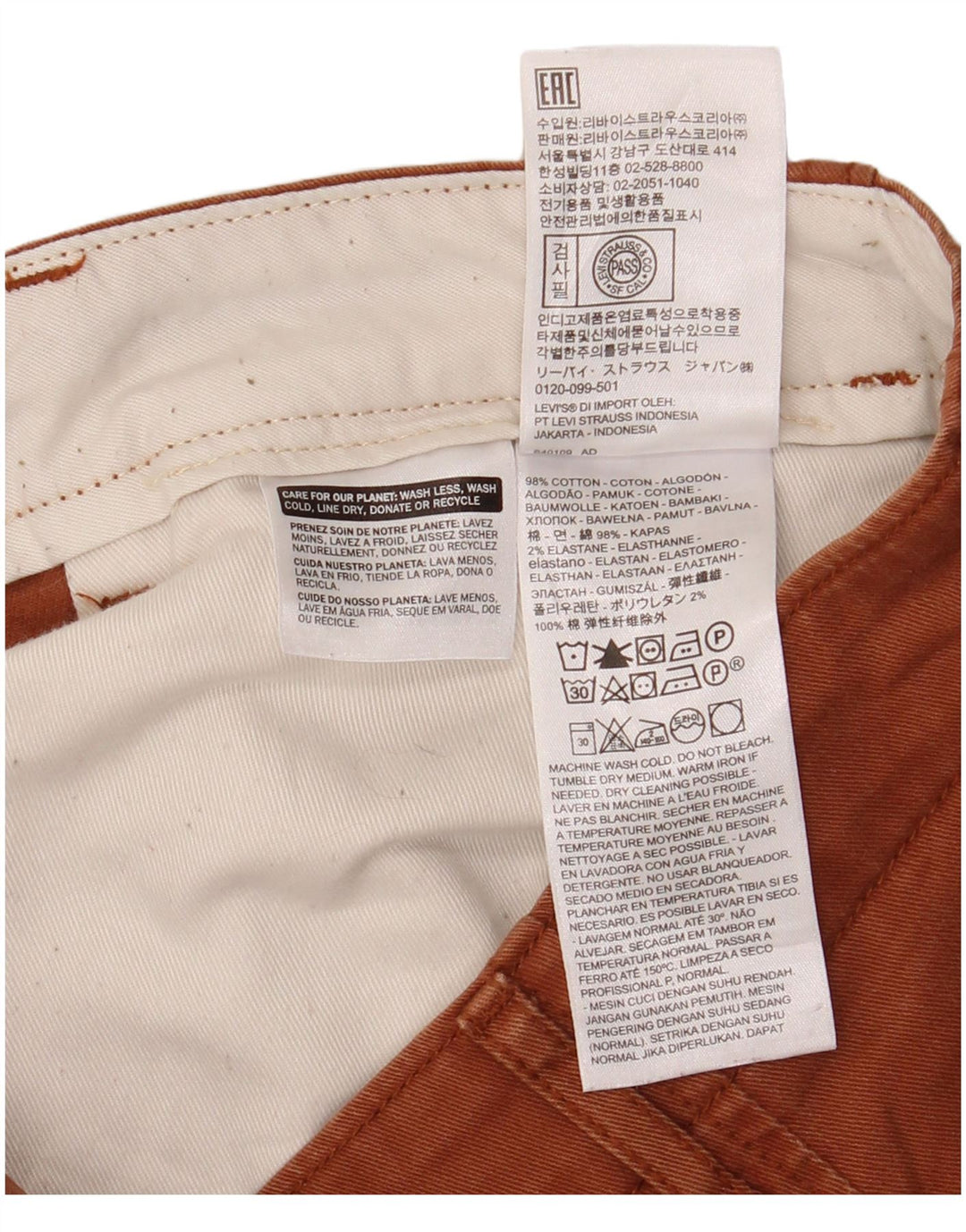 Levi's Pantalones cortos chinos para hombre W38 XL Algodón marrón