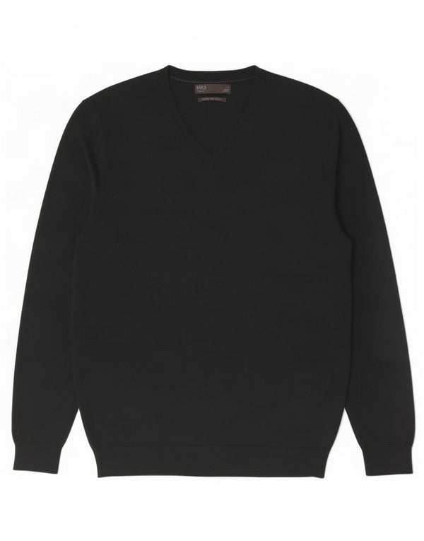 Marks & Spencer Jersey con Cuello en V para Hombre de Lana Merino Verde Medio