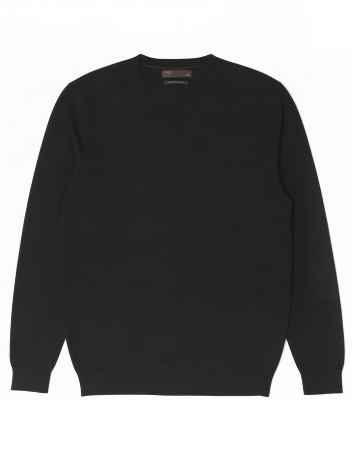 Marks & Spencer Jersey con Cuello en V para Hombre de Lana Merino Verde Medio